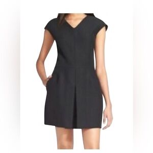 Vince Black Sheath Mini Dress with V-Neck Cap Sleeves
